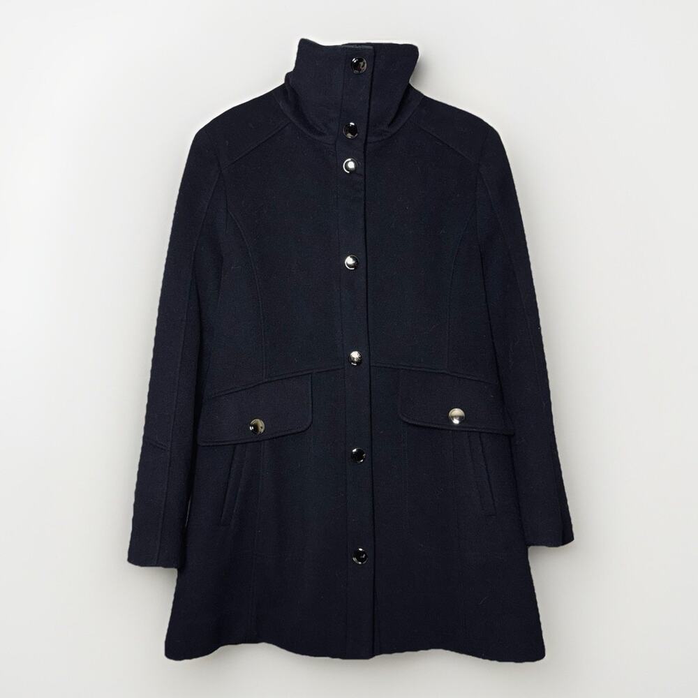 Kristen Blake Sz‎ 14 Black Lambs Wool Coat Lined Funnel Neck Jacket Silver Snap